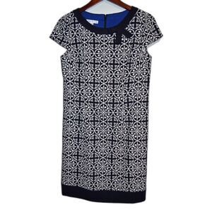 London Times Shift Dress Size 8 Black & White Geometric Goth Business Formal